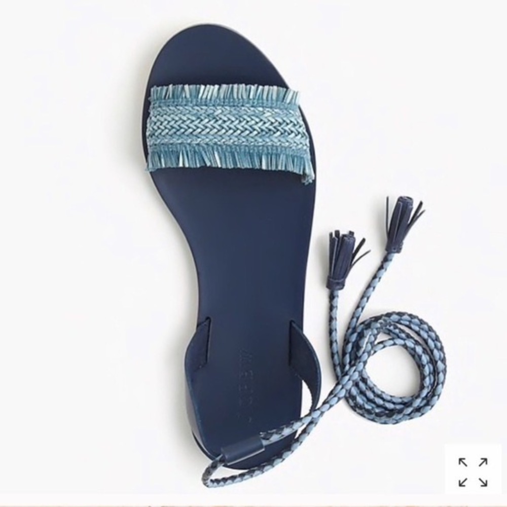 J. Crew Women’s Blue Raffia Ankle-Tie Sandals